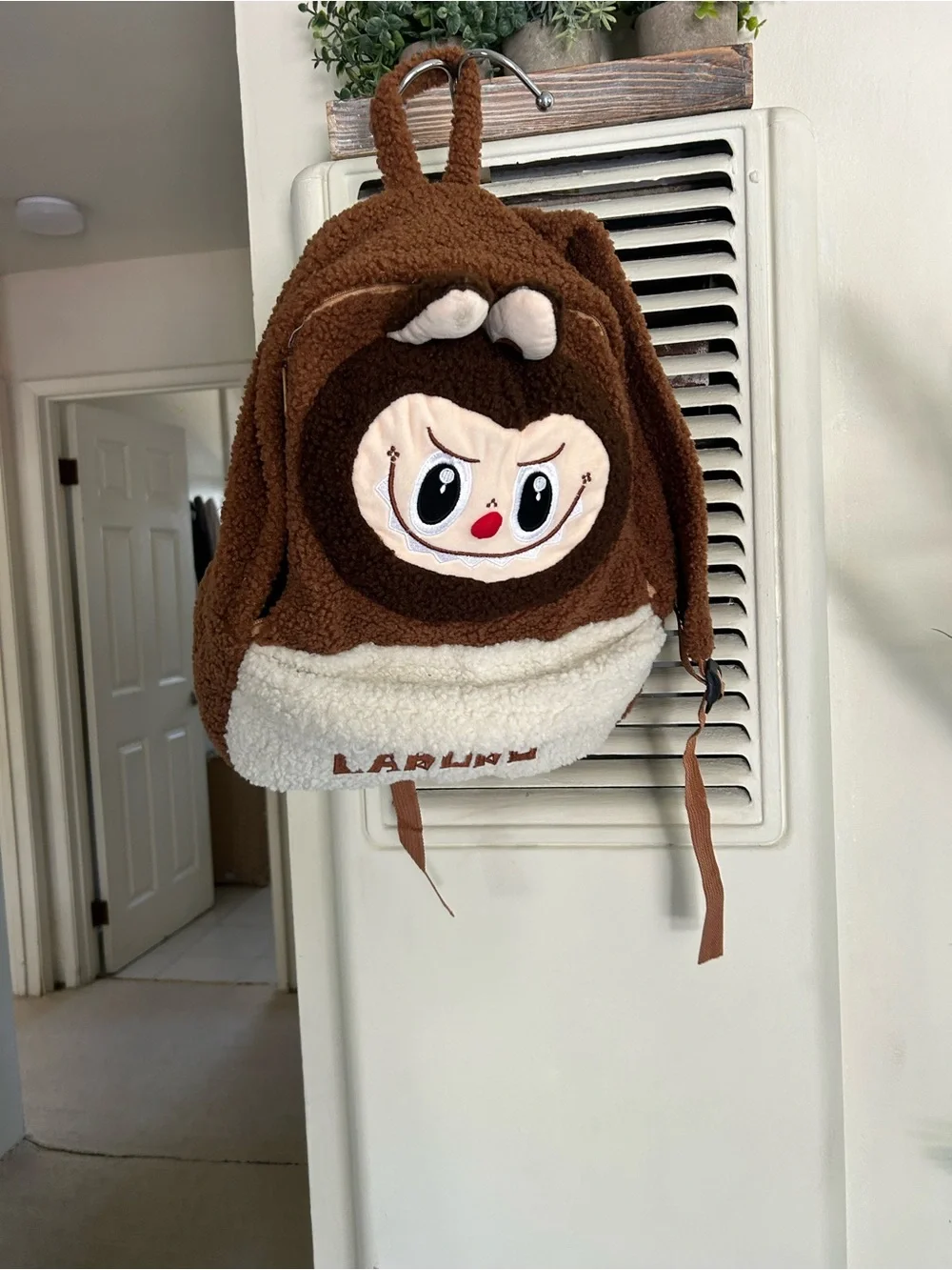 Labubu Kids Plush Character Backpack in Brown and Cream